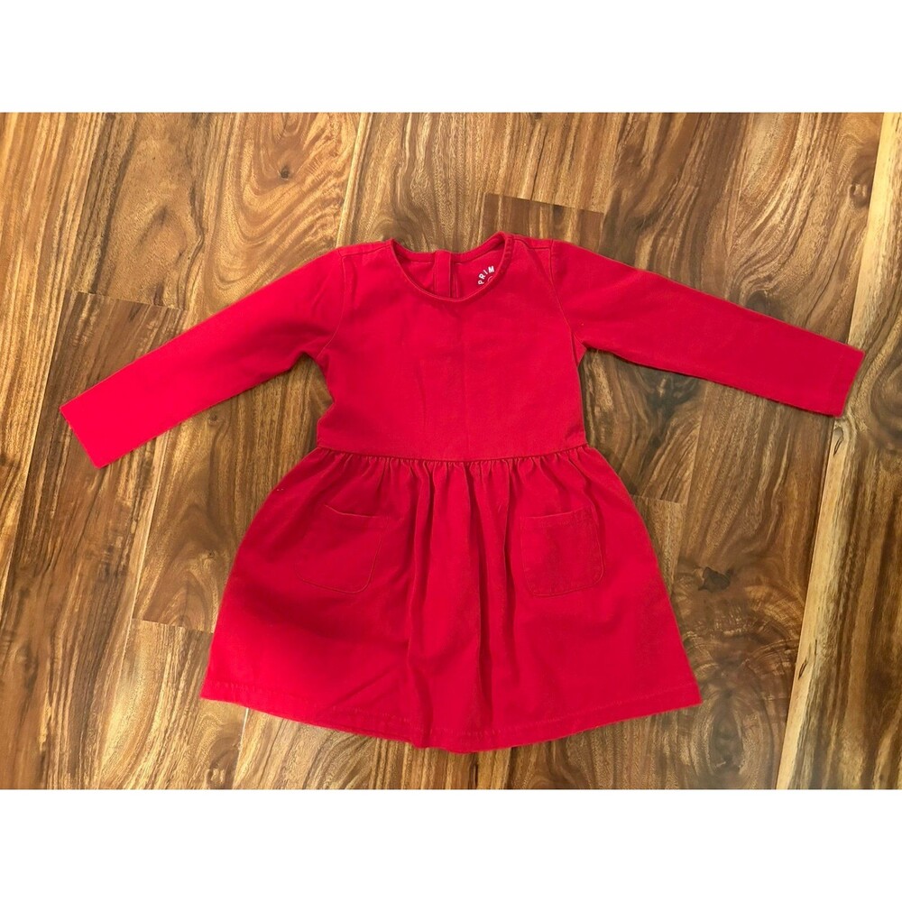 Primary Long Sleeve Red Dresses, Size 2T